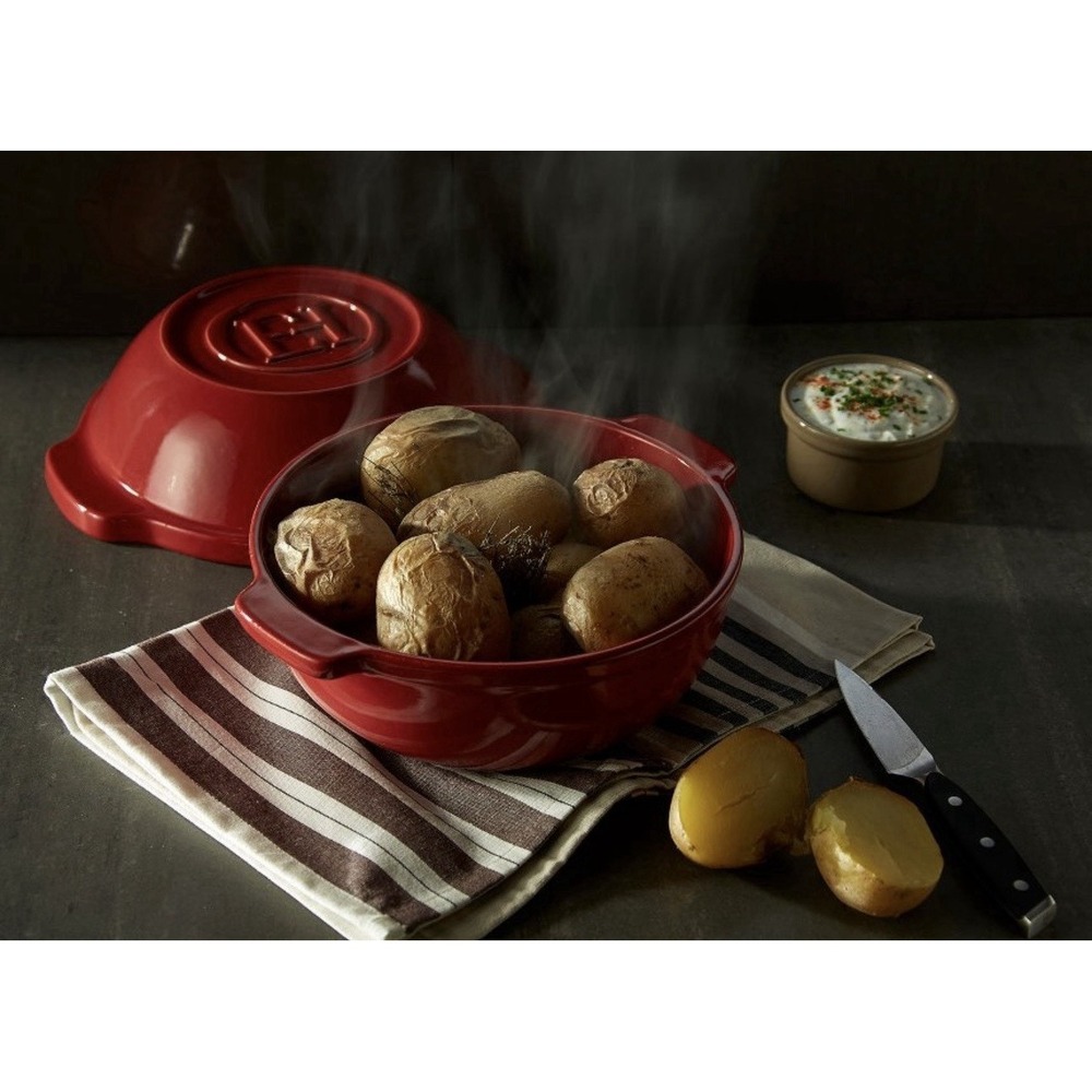 Emile Henry Bread Potato Pot Red Flame Ceramic Baker Covered Dutch Oven‎ France